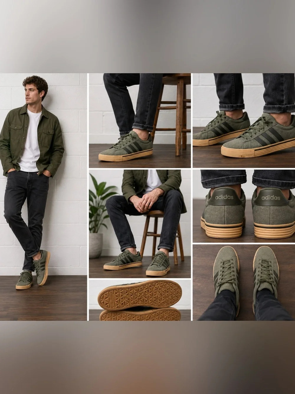 Adidas Men’s Daily 4.0 Canvas Sneakers Olive Green Gum Sole Casual Shoes Size 12